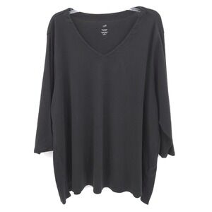 J. Jill Black Pima Cotton 3/4 Sleeve V-Neck Top Shirt Plus Size 3X Womens